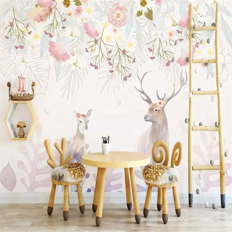 Papier peint enfant cerfs floraux 1 - 300 x 250 cm (1/2)