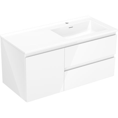 Mexen Orio Badezimmerunterschrank 100 cm mit rechten Otis-Waschbecken, 2S, 1D, weiß glänzend - 91A13-10047-3-BBFFF00-W18P00 (1/5)