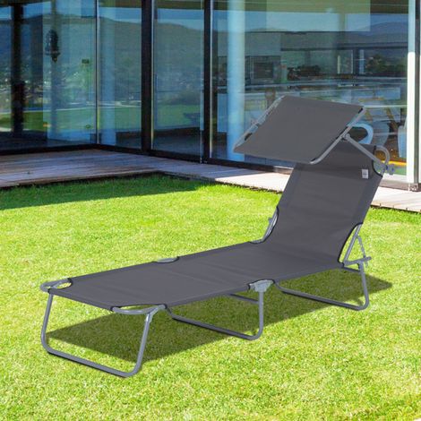 MEUBLIV Graue klappbare Gartenliege 187x58x36 cm mit verstellbarem Sonnendach (1/5)
