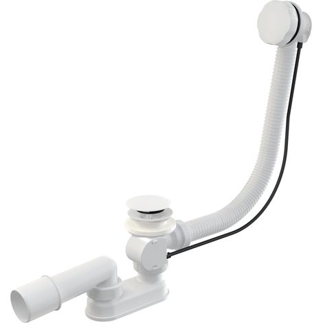 Sifón para bañera, tapón automático, blanco mate (1/2)