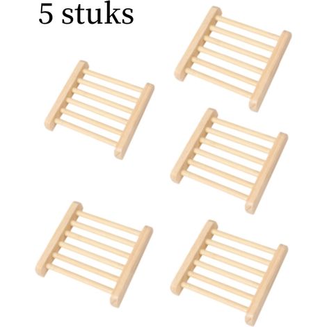 Porte-savon en bois - Lot de 5 - 8,5 x 8,5 cm - Naturel - Égouttable - Porte-savon - Organisateur de salle de bain (1/5)