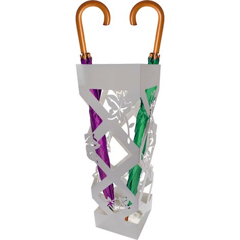 Portaombrelli Bianco Quadrato per Ingresso Design Fiori Porta Ombrelli 15.5x49cm (1/4)