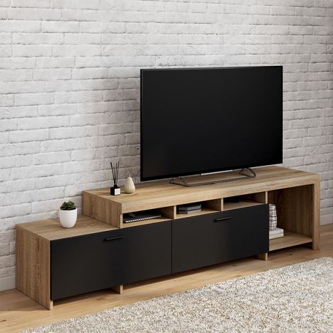 Mueble de TV MALO de 180 cm en madera y armarios negros