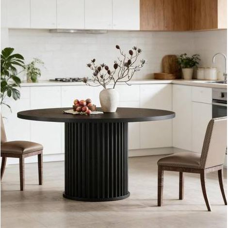 MEUBLIV Mesa de comedor redonda 120 cm negra – base de metal, 6 plazas, montaje fácil (1/5)