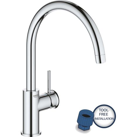 Grohe – Mitigeur de cuisine bec haut en C – Finition chromée – Cartouche céramique 28 mm – Bec pivotant 360° – 31553001