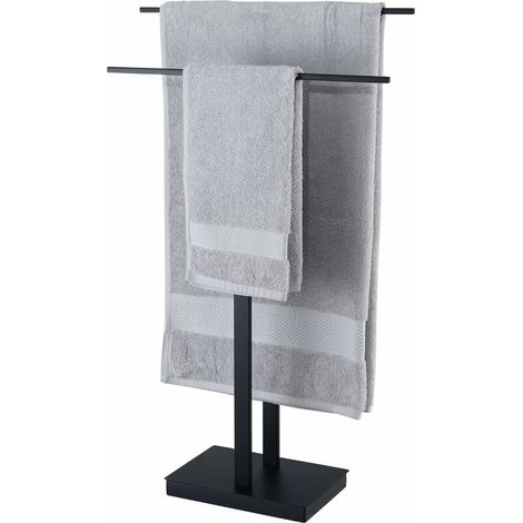 Toallero negro independiente, soporte para toallas de 2 barras, toallero de acero inoxidable SUS304, soporte para toallas de baño
