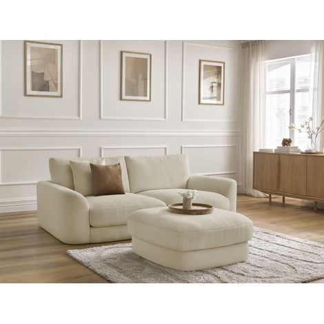 BOBOCHIC - Canapé droit fixe LEONORE tissu bouclette avec pouf   Beige (1/5)
