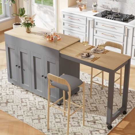 Table haute extensible 118-180 cm avec rangement 6 compartiments – Table de bar, séparation de pièce, gris, 50x94 cm