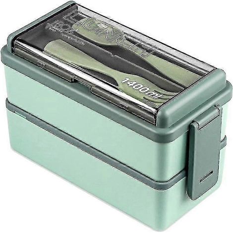 Verbesserte Bento-Box für Erwachsene, 2-lagige, stapelbare Lunchbox mit Staubschutzhülle, 1,4 l Bento-Salatbehälter (1/5)
