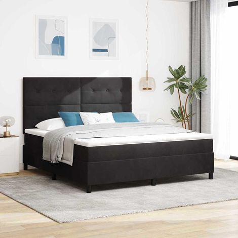 LED Boxspringbett mit Matratze Schwarz 180 x 200 cm Samt