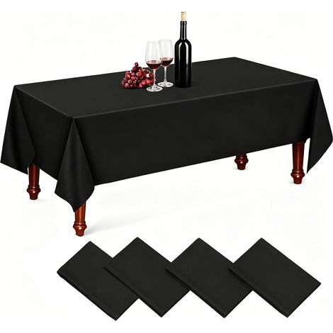 Lot de 4 nappes jetables, noires, 137 x 274 cm, imperméables, rectangulaires, pour mariage, fête, rouleau de nappe en papier (1/5)