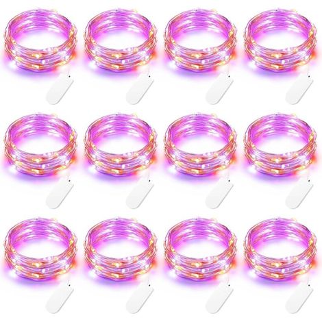 Halloween Décoration Guirlandes Lumineuses Orange + Violet [Lot de 12], 2M 20 LED Fil de Cuivre Guirlande à Piles Étanche Ambiance Lumière pour Automne Thanksgiving Soirée Chambre Jardin Fête