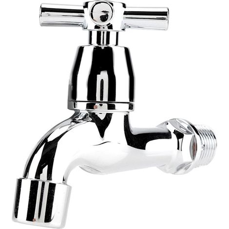 Robinet de Machine à Laver, Robinet D'évier en Plastique à Chromée, Robinet D'eau Froide avec Bec Unique pour Cuisine, Buanderie, Salle de Bain, Tuyau D'arrosage,. (1/5)