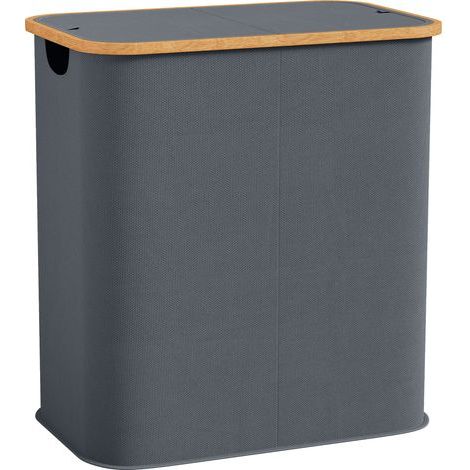 Cesto per la biancheria doppio pieghevole 80 L, cesto per la biancheria sporca con coperchio, maniglie scanalate, grigio (1/5)