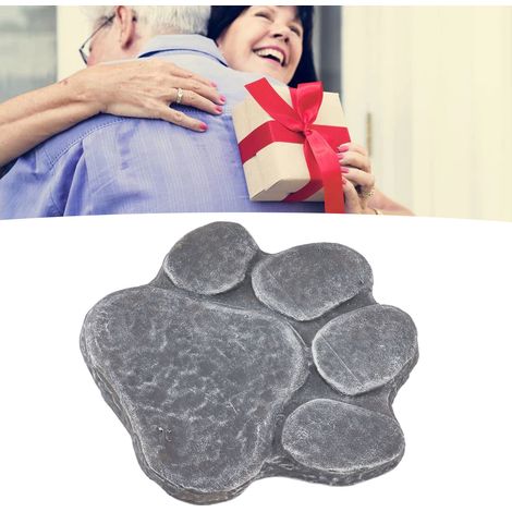 [Placa conmemorativa para mascotas] Placa conmemorativa de piedra artificial DIY con huella de pata para perros, lápida para exteriores, patio, gris, 15,5 x 17,5 cm (1/5)