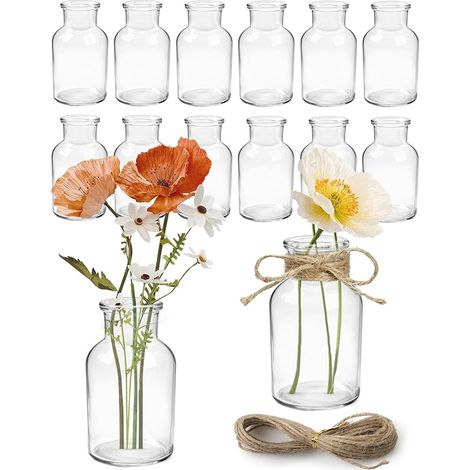 Mini Vases en Verre 125ml avec 5m de Ficelle Jute Petits Décoratifs Style Vintage pour Table Mariage Fête et Décoration Maison (1/5)