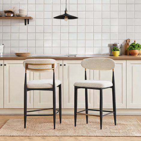Tabourets de bar en tissu beige hauteur comptoir lot de 2 (1/5)