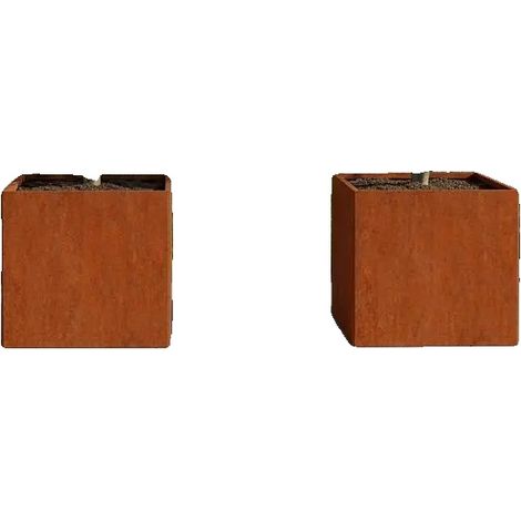 Cubo para plantar, acero Corten duradero, uso versátil en el jardín, marrón. (1/2)