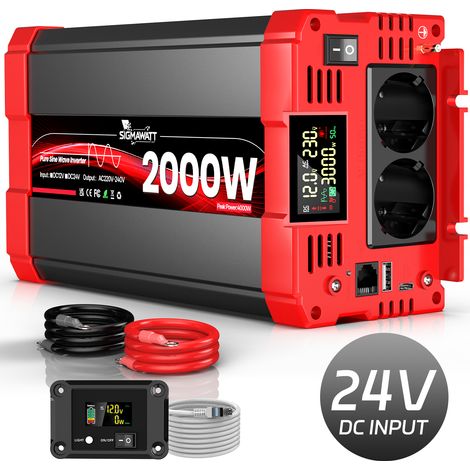 Onduleur pur sinus 24V vers 230V, 2000W continu 4000W crête, onduleur solaire hors réseau (1/5)