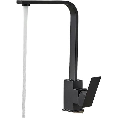Robinet cascade carré pour évier de cuisine, noir mat, chrome poli, eau chaude et froide, rotation à 360 degrés, pour buanderie, camping-car (Nero) (1/4)