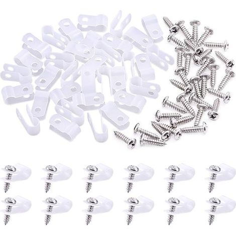 White Nylon Plastic Cable Clips R Type Cable Clips Fastener Clips Screws Wire Management White (1/5)