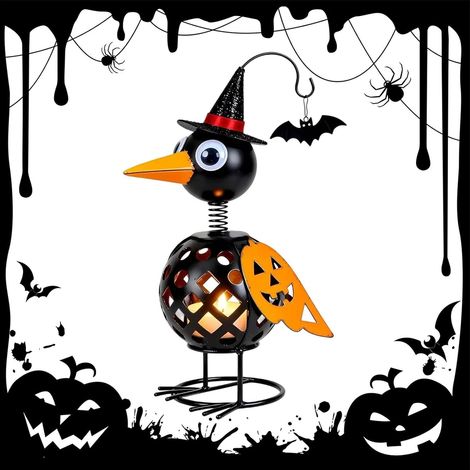 Bougeoir corbeau d'Halloween en métal, citrouille, ornement pour bougie chauffe-plat, décoration de table pour Halloween (1/5)