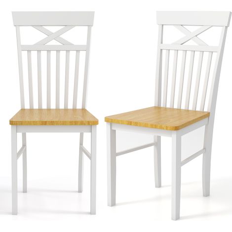 COSTWAY Farmhouse Dining Chair Set of 2 Wooden Kitchen Chair w/Rubber Wood Frame (1/5)