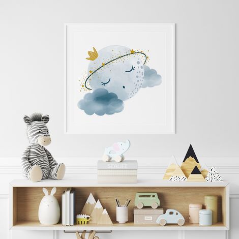 Poster / Affiche carrée Enfants - Lune Nuage Étoiles - 50x50 cm (1/3)