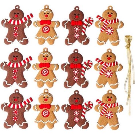 Pendentif de Noël - Cintres de Noël - Décorations de Noël - Ours en pain d'épices - Décoration de sapin de Noël - 12 pièces Ornement en pain d'épice (1/5)