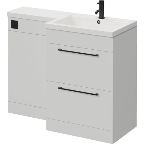 Napoli 460 Gloss Grey Pearl 1100mm 2 Drawer Vanity Unit Toilet Suite with Right Hand Square Lucia Basin - 1100mm - Matt Black 320mm HandleWithout Kingston Toilet Pan