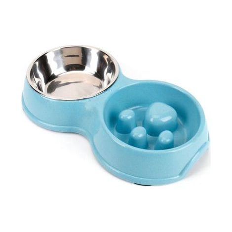 Pet Dog Lent Feeder Double Bowl, Anti-étrangleur Puppy en Acier Inoxydable Alimentaire et Feeder Eau pour Les Chats pour Chiens (Bleu) (1/5)