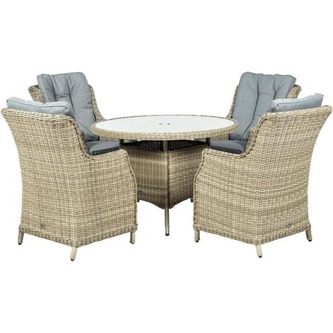 Wentworth 4 Seater Round Highback Comfort Dining Set - Synthetic Rattan - H74 x W110 x L110 cm - Beige (1/4)