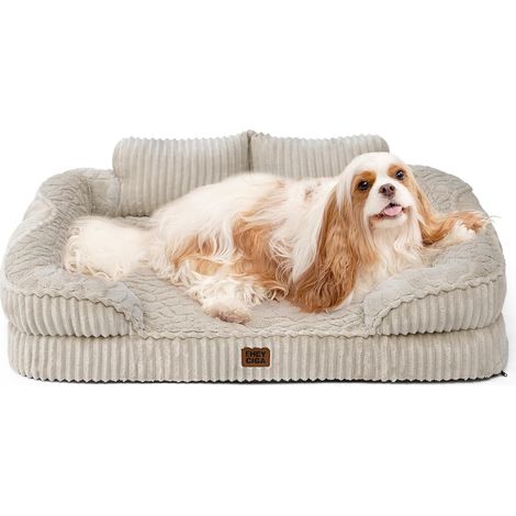 Panier Chien Grande Taille avec Dossier Haut, 91x69cm, Lin (1/5)