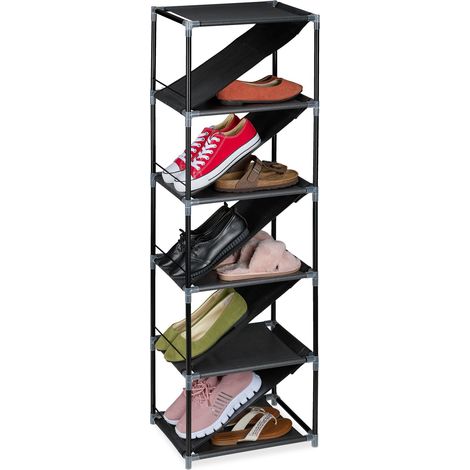 Relaxdays Zapatero, 11 Pares, Organizador Zapatos Estrecho, Baldas Rectas e Inclinadas, 121 x 38 x 30 cm, Gris/Negro