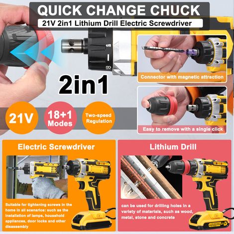 Taladro atornillador eléctrico multifunción de litio de 21 V, motor con escobillas de alto par, ideal para instalar electrodomésticos, muebles y reparar componentes electrónicos de automóviles. (1/2)