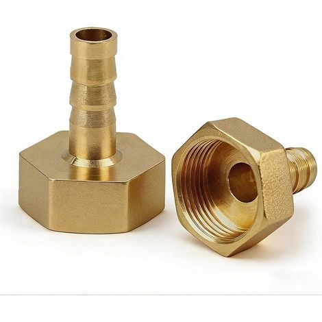 2 Pièces Barbed Brass Raccords, 10mm x G3/4 Femelle Filetage Interne Tuyau Coupleur, Raccord de Tuyau en Laiton avec Hexagone pour Raccords de Tuyaux, Eau, Air, Gaz, Conduites d'Huile, Jardin (1/4)