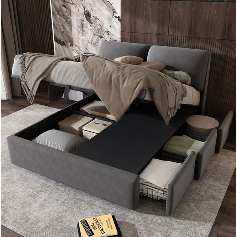 Cama Baúl 140x190 Cm Somier Hidráulico Y Cajones Almacenaje (1/5)