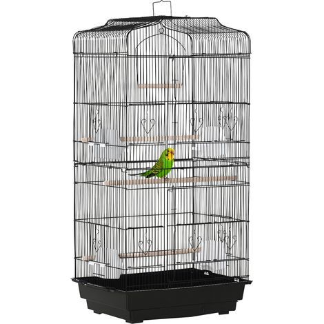 Cage à oiseaux volière avec mangeoires perchoirs plateau excrément amovible cage pour canaris perruches perroquets 46,5 x 35,5 x 92 cm noir (1/5)