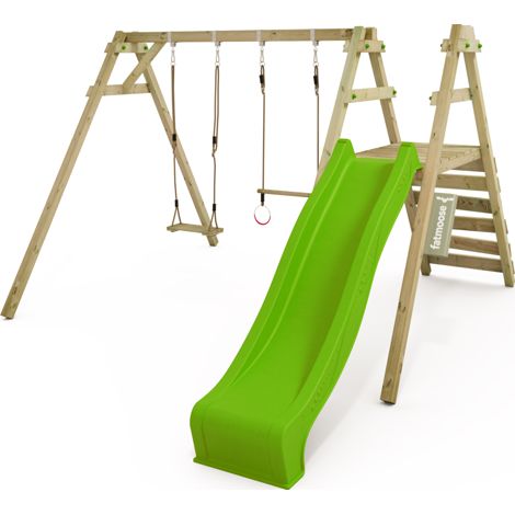 Fatmoose JollyJack Star swing set with climbing ladder and slide in light green