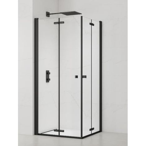 Swiss Aqua Technologies Mampara de ducha angular plegable antical SAT SK 90x90cm con perfiles negro mate (SATSK9090C)