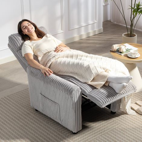 Sillón Relax Reclinable Manual Tapizado en Pana Instalación Rápida Reposapiés Acolchado Grueso Gris Claro (1/5)