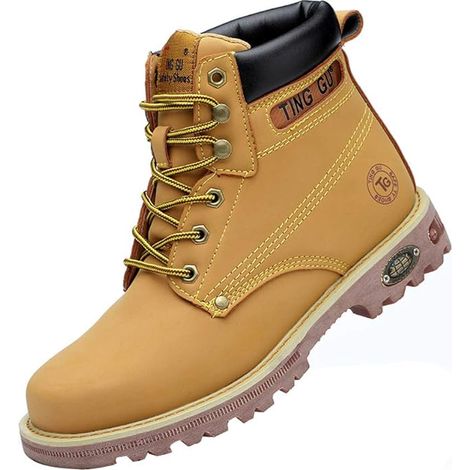 Sicherheitsstiefel für Herren und Damen mit Stahlkappe, Arbeitsschuhe, wasserdicht, Leder, unzerstörbar, schützende Arbeitsstiefel, Größe 44 EU