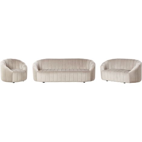 Living Room Set 6 Seater MALUNG Velvet Beige