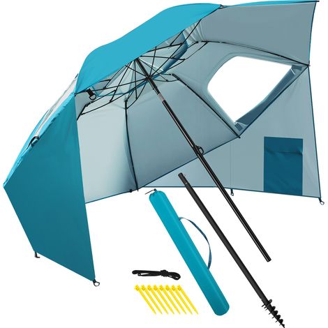 TolleTour Sonnenschirm 210 cm UV50+ mit Schraub-Erdspieß, windstabiler Strandschirm, neigbar & tragbar für Strand Balkon Garten Himmelblau