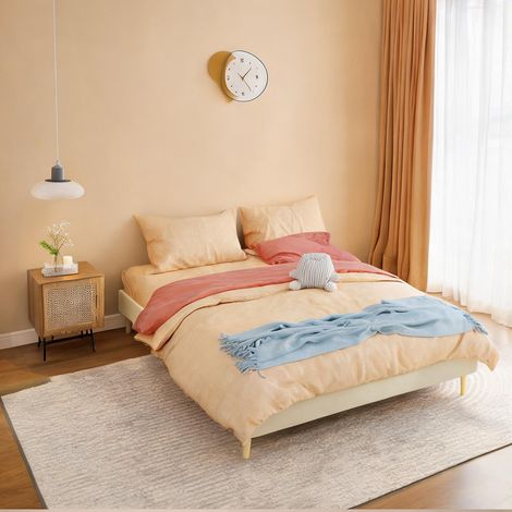 Tête de lit beige en tissu métal 200 x 160 x 14 cm (1/5)
