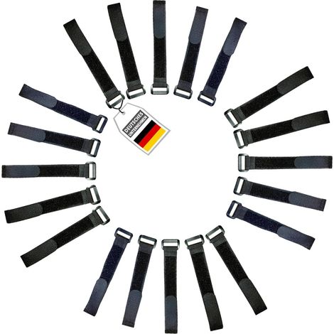 20x bande toison et crochet 20cm avec boucle, noir, 20mm de largeur, Sangle auto-agrippant, attache-câble réutilisable en nylon KSE2020 (1/5)