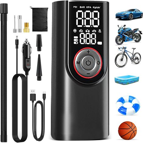 Compresseur d'air portable pour pneus, 150 PSI, 10000 mAh, avec écran, pour gonfler les pneus de vélo, de voiture ou de moto.-AquaForge (1/5)