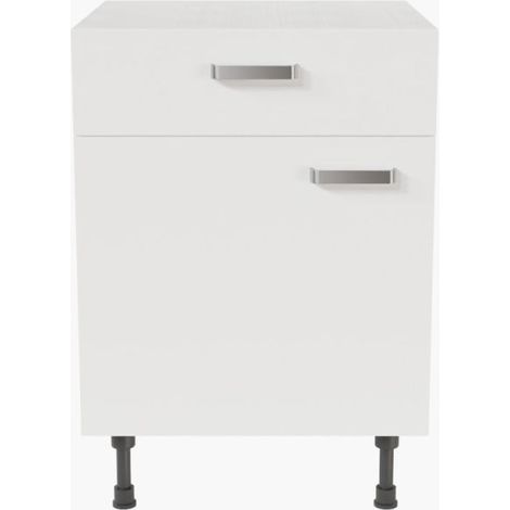 Meuble de cuisine bas - 1 porte + 1 tiroir - 60 cm - Blanc (1/3)