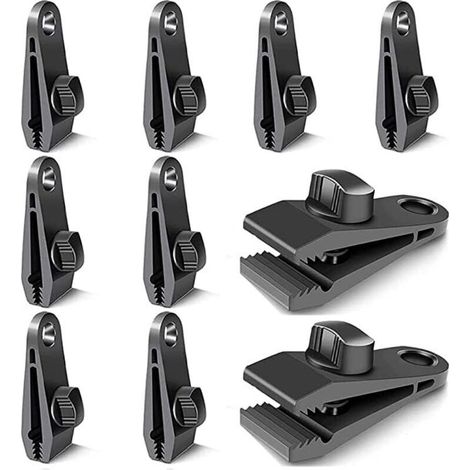 10 clips para lonas, sujetadores para lonas, ganchos para lonas, clips para tiendas de campaña resistentes al viento, accesorios de clip resistentes al sol y al viento (negro) (1/5)