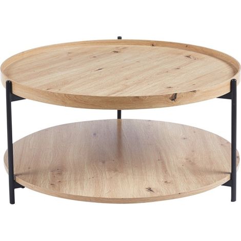 Tablettisch NORWYN – Farbe Eiche gealtert – Runder Couchtisch Ø80 cm – MDF – Originelles Design